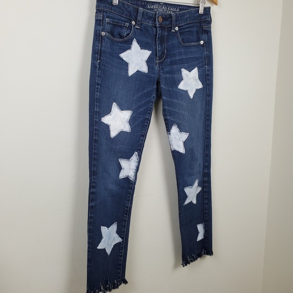 American Eagle |  Star Graphic Jeans Skinny Stretch Frayed Hem Women's Size 6 - Picture 3 of 16